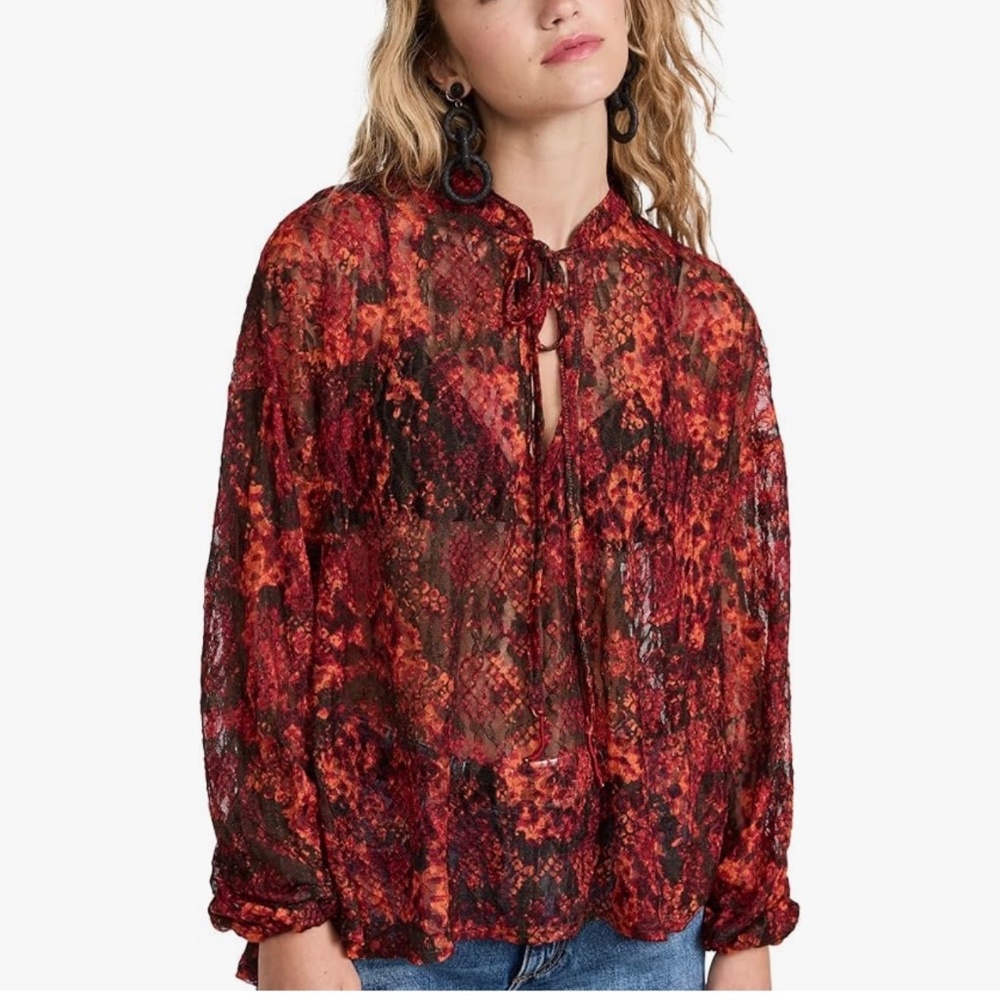 Free People Out For the Night Women's Blouse, Hot Combo Print, Size Small